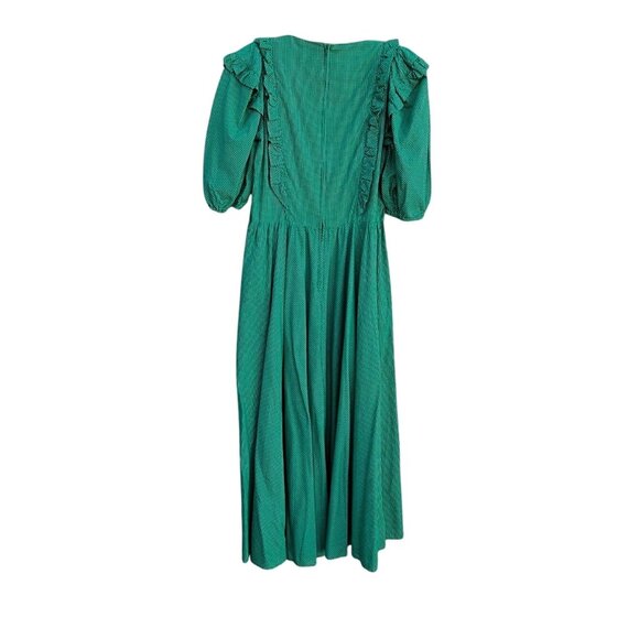 1980s Belle France Kelly Green Prairie Dress Cotton Ruffle Midi Union Label S - Picture 5 of 14